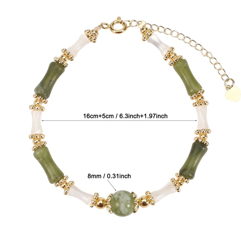 Set di collana con bracciale in pietra naturale con perline rotonde in conchiglia di peridoto di bambù regolabile da donna_voghion.com