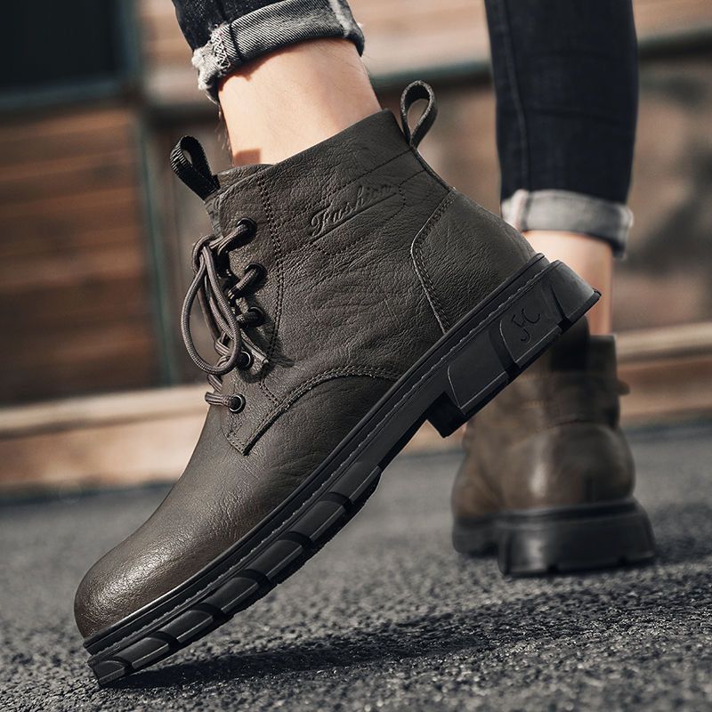 Botas de trabalho estilo britânico Martin Men 2024 Mid, novas, da moda, cano alto, masculinas, de couro, inverno_voghion.com