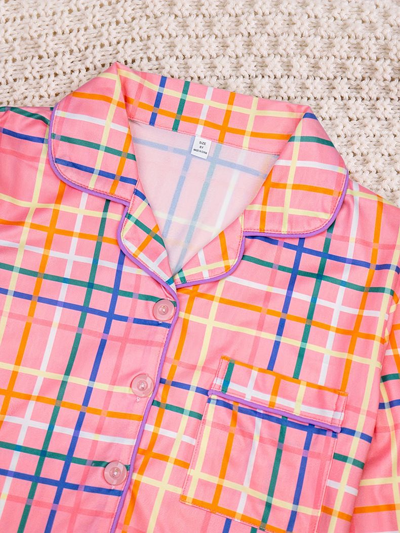 Conjunto de pijamas de manga larga para niños, ropa de casa para bebé, cárdigan con solapa, seda de leche a rayas, invierno_voghion.com