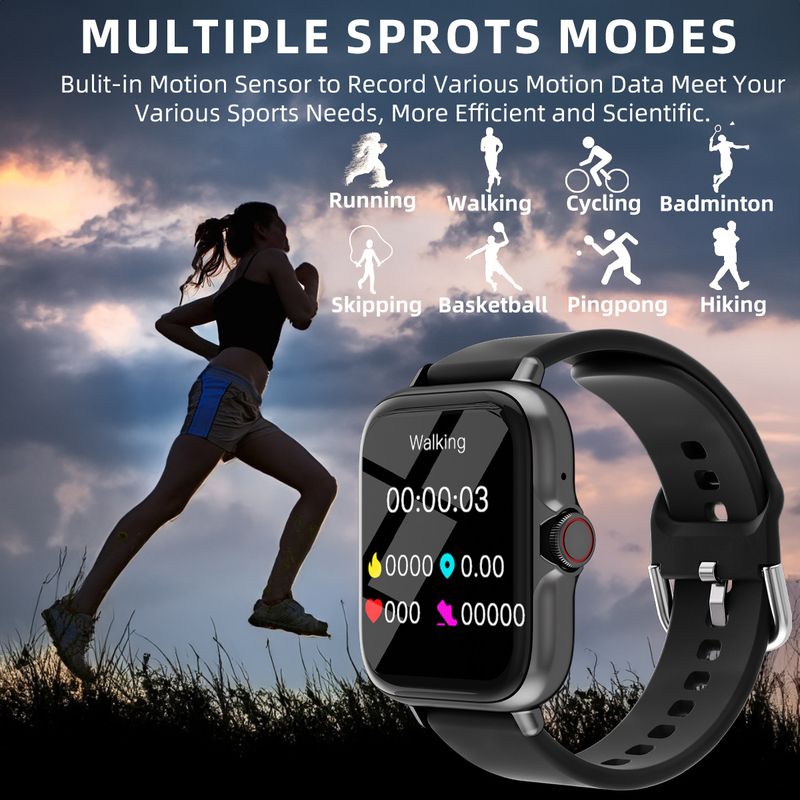 Smart Watch With Heart Rate & Blood Pressure Monitoring, Step Counter, Bluetooth Connectivity, Multi-Sport Fitness Tracker_voghion.com