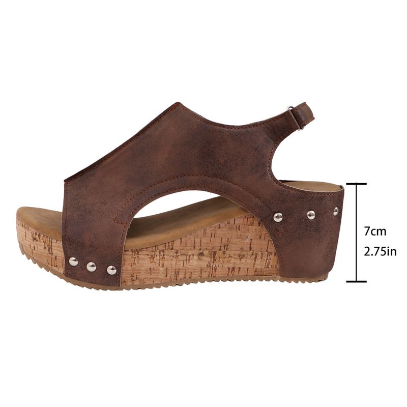 Sapatos femininos tamanho grande salto cunha boca de peixe sola grossa sandálias rebite_voghion.com