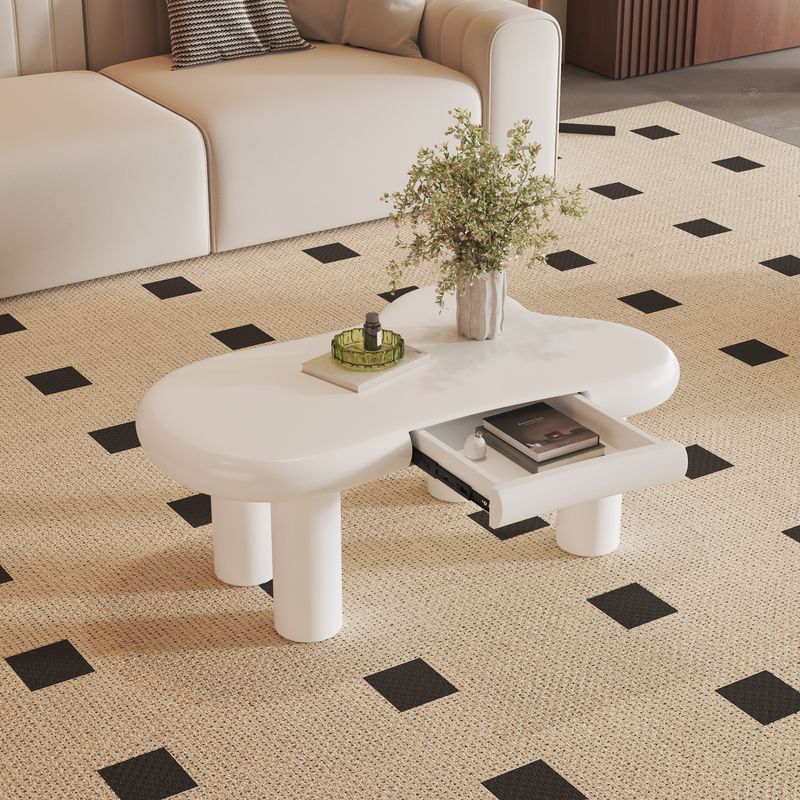 Table basse en MDF blanc en forme de nuage avec éclairage LED 16 couleurs et tiroir – Table de salon moderne avec rangement_voghion.com