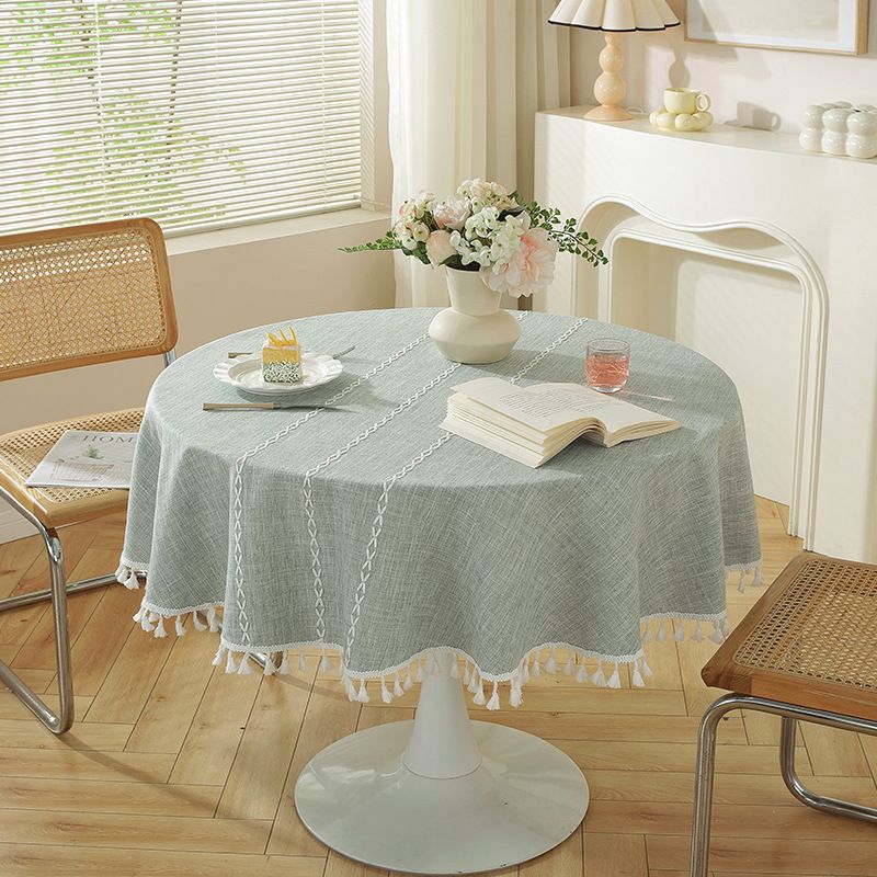 Nappe ronde en tissu jacquard, très populaire en Europe et aux États-Unis, nappe brodée tridimensionnelle en coton et lin de couleur unie_voghion.com