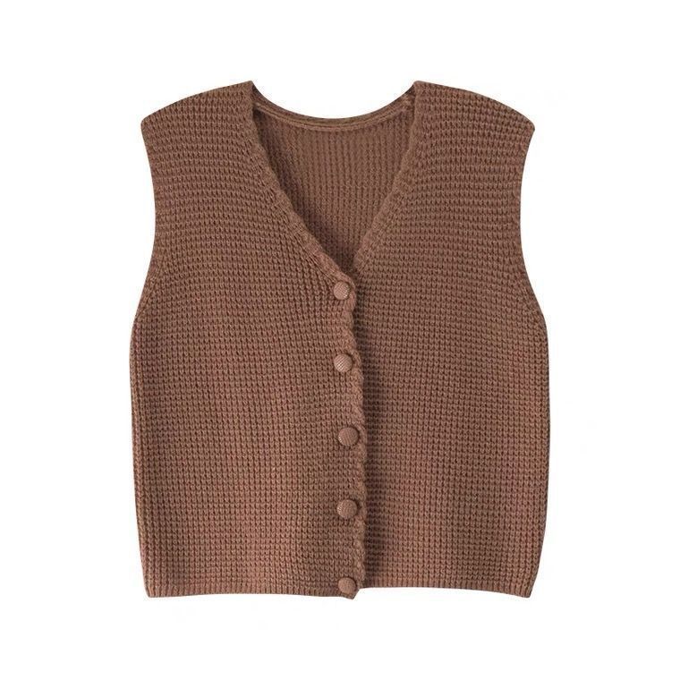 Neu Gestrickte Weste Kleine Tank Top frauen V-ausschnitt Lose Kurze Western Frühling und Herbst Stil Mode Schulter_voghion.com