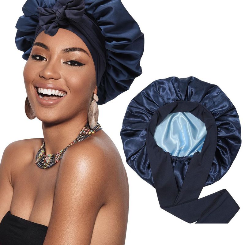 Cura e acconciatura dei capelli Cappello rotondo con fiocco in raso a doppio strato Cappello di seta per la cura dei capelli Cappello a tesa larga Cappello da notte per donna_voghion.com