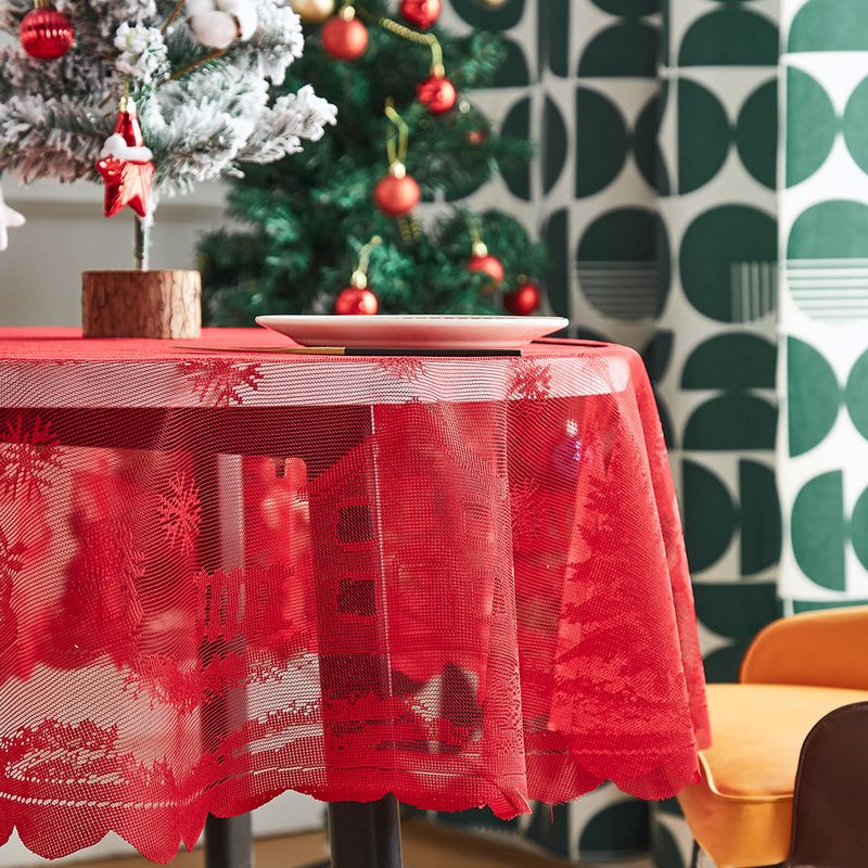 Tovaglia natalizia con bordo in pizzo - Decorazione natalizia rossa per tavoli rotondi e rettangolari (poliestere, lavabile, retro antiscivolo)_voghion.com