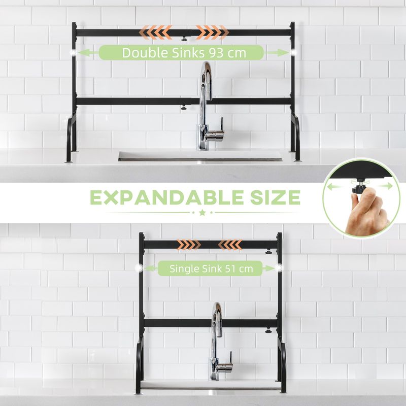 HOMCOM Over The Sink Dish Drying Rack, 2 Tier Adjustable Dish Drainer Black_voghion.com