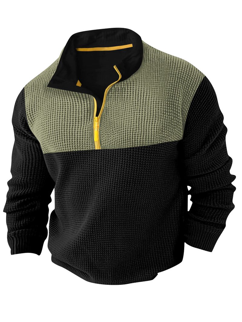 Spring And Autumn New Men's T Shirt Sweater Casual Sports Colorblock Long Sleeve Turtleneck Half Zipper Top_voghion.com