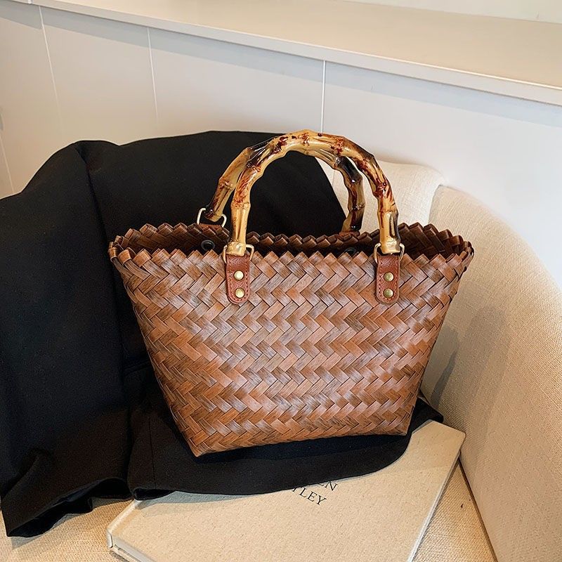 Nuova borsa a mano in rattan con manico in paglia, borsa tote in bambù fatta a mano da donna, regalo_voghion.com