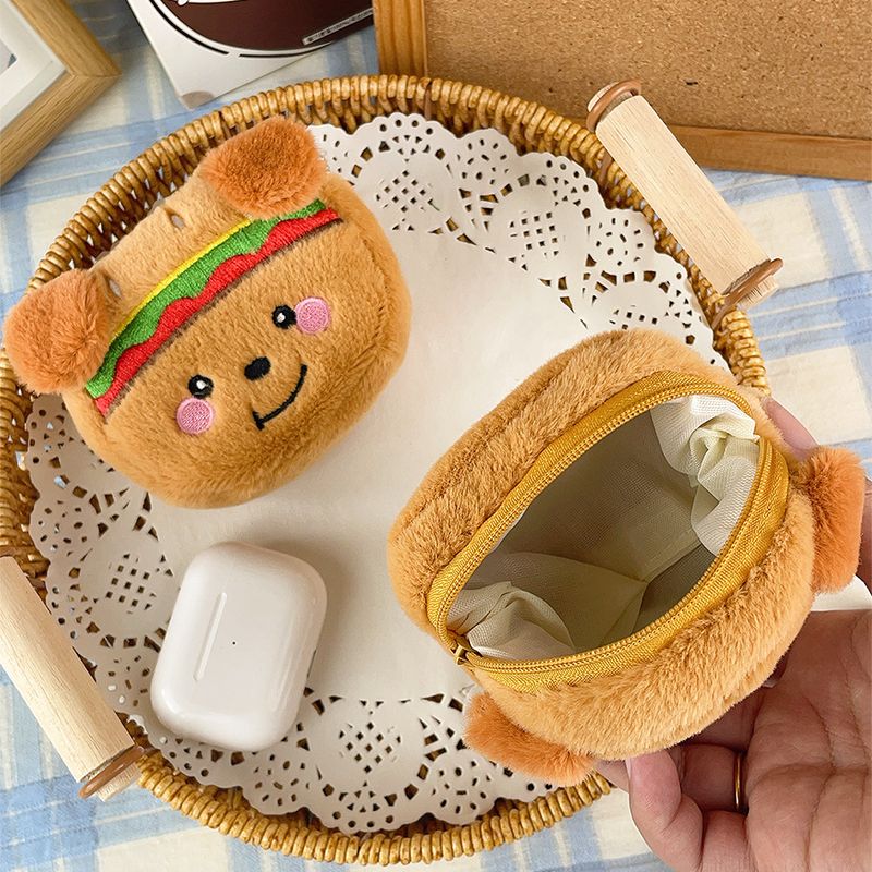 Simpatico ciondolo a forma di cucciolo di hamburger in peluche, portamonete, auricolare Bluetooth, cavo dati, porta rossetto_voghion.com