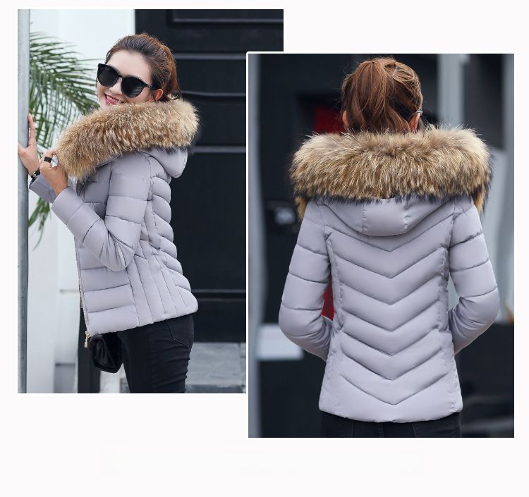 2023 Winter Neue kurze große Wollkragen Baumwolle gepolsterte Kleidung Damen koreanischen Stil Slim-Fit Abnehmen kleine Baumwolle gepolsterte Mantel warme Jacke Baumwolle gepolsterte Jacke_voghion.com