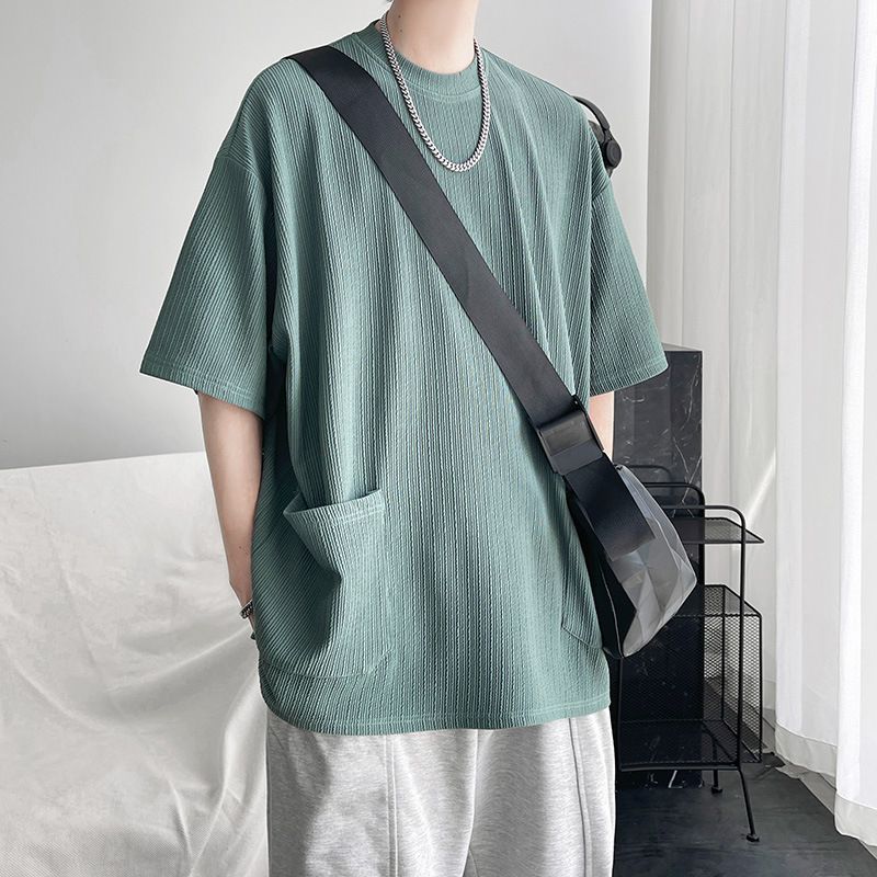 Maglietta estiva da uomo a maniche corte, alla moda, con scollo rotondo e tasche grandi, nuova e alla moda_voghion.com