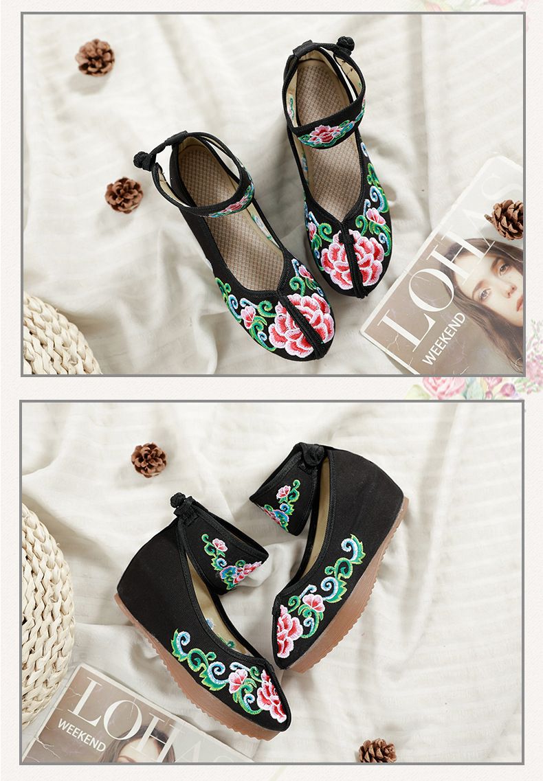 Tacchi alti, scarpe da ballo singole in tessuto ricamato con tacco inclinato all'interno, scarpe da donna primaverili e autunnali, stile etnico_voghion.com