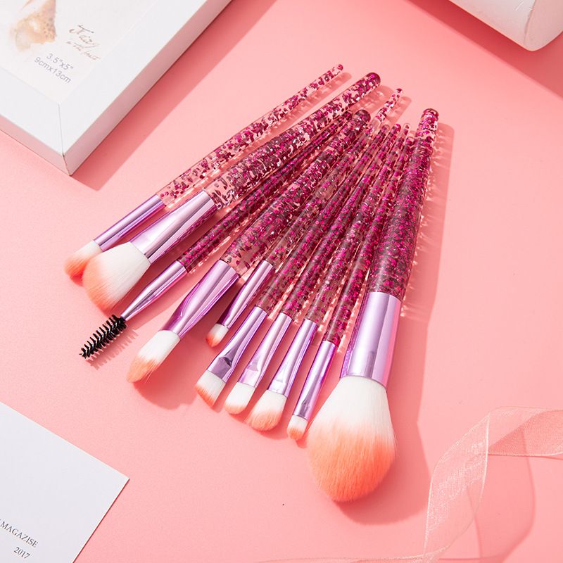 10-Pack Crystal Handle With Glitter, Shimmer, Powder For Beauty, Makeup Tools, Eyeshadow, And Concealer Brushes_voghion.com