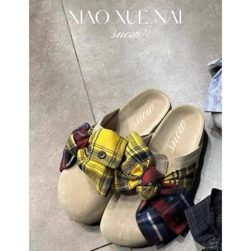 French Style Thick-Soled New Shoes For Women 2025 Summer New Genuine Leather Versatile Bowknot Lazy Closed-Toe_voghion.com