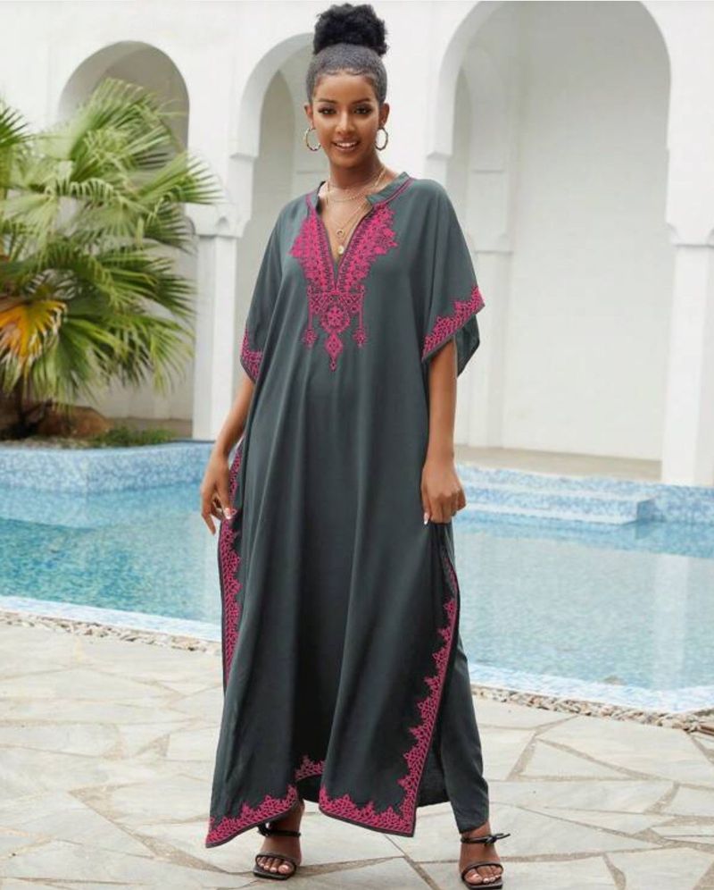 Abito da spiaggia oversize da donna – Tunica leggera in rayon con collo alto, copri bikini, copricostume da bagno_voghion.com