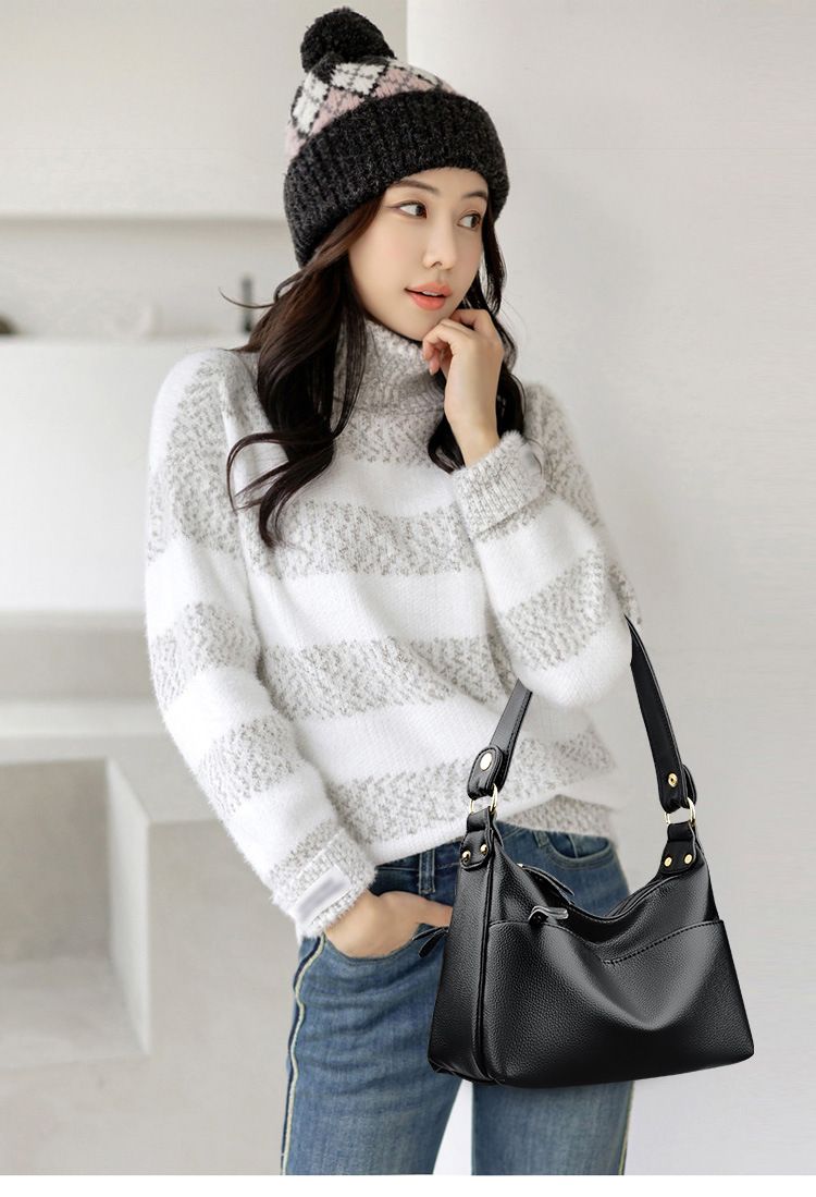 2024 New Single Shoulder Crossbody Korean Edition Casual Female Live Streaming Style Trendy Lychee Pattern Soft Noodles_voghion.com