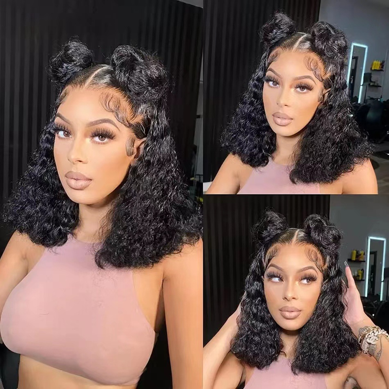 parrucca da donna anteriore in pizzo piccolo rotolo afro ricciolo parrucca bob copricapo capelli umani_voghion.com