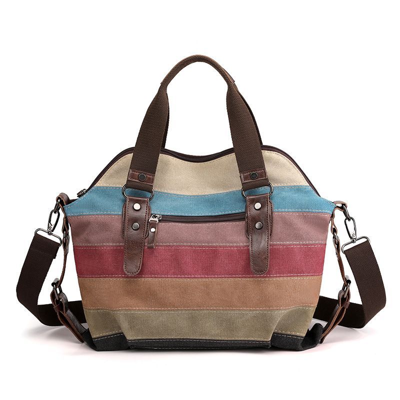 Canvas Contrast Color Women's Handbag Shoulder_voghion.com