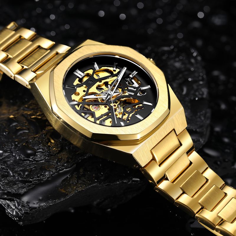 Montre mécanique automatique squelette tendance pour homme avec fonction heure universelle, boîtier en acier inoxydable de 41 mm, verre minéral, bracelet en alliage_voghion.com