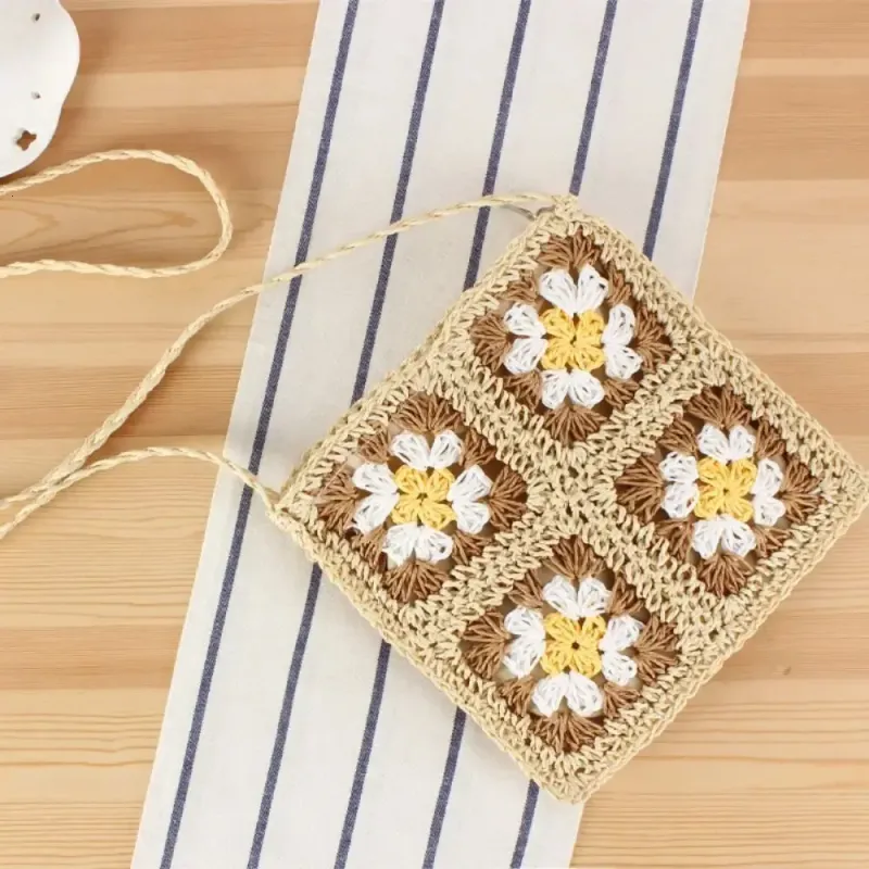 Borsa a tracolla da donna in paglia intrecciata fatta a mano all'uncinetto, stile vintage, Bohemia Hollow Messenger 250324_voghion.com