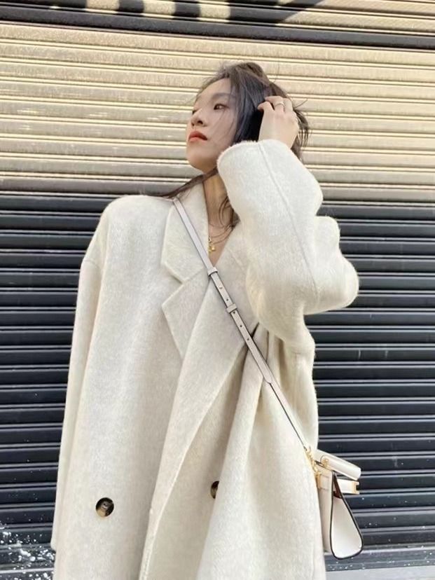 Luxury Alpaca Wool Blend Coat – Korean-Style Oversized Double-Faced Wool Trench Coat For Women In Grey, Beige, Light Oat & More (Petite & Tall Sizes)_voghion.com