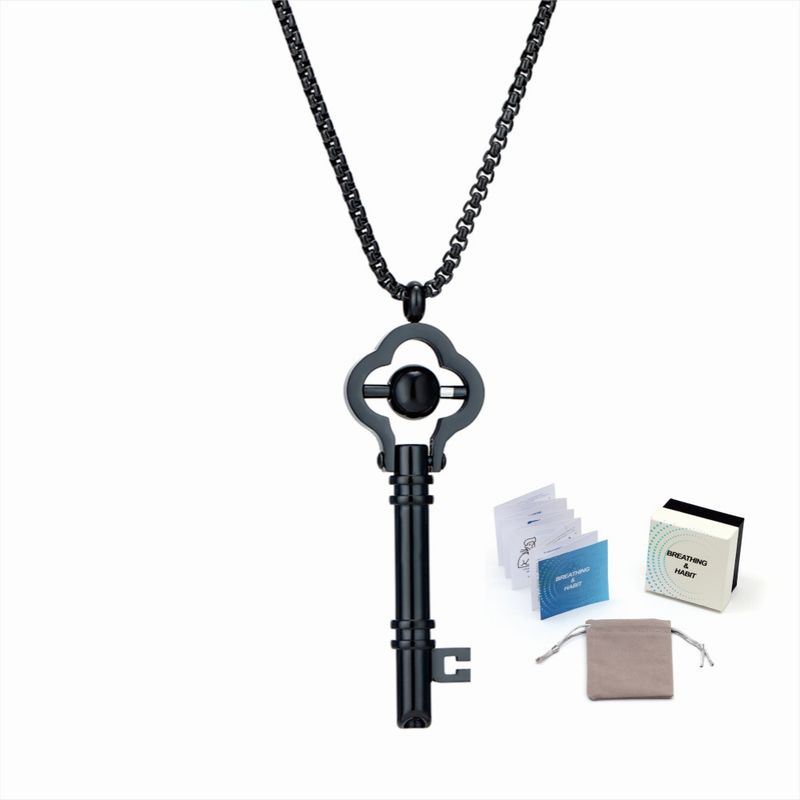 Mindfulness Key Necklace With Breathing Whistle – Anxiety Relief & Stress Reduction Jewelry Stainless Steel Pendant With Adjustable Chain_voghion.com