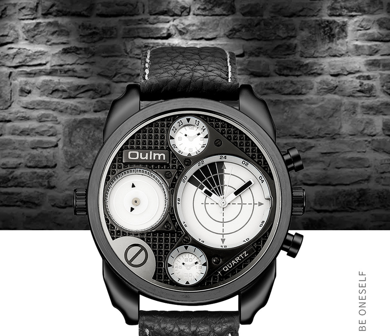 Stilvolle Herren-Quarzuhr mit großem Zifferblatt, zwei Zeitzonen und echtem Lederarmband – GMT-Funktionalität für Weltreisende GTM Two Time_voghion.com