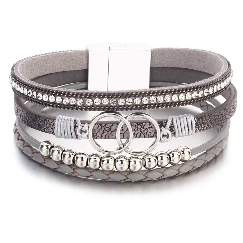 Handgefertigtes Lederarmband für Damen – Doppelter Magnetverschluss mit Strass-Akzenten (Boho-Stil, verstellbar)_voghion.com