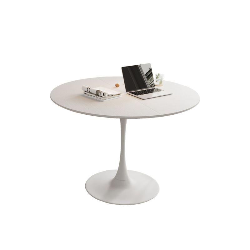 Tavolo da pranzo rotondo moderno da 47,24", quattro piani patchwork con venature in legno massello di colore bianco, tavolo da pranzo con base in metallo, tavolino da caffè per il tempo libero_voghion.com