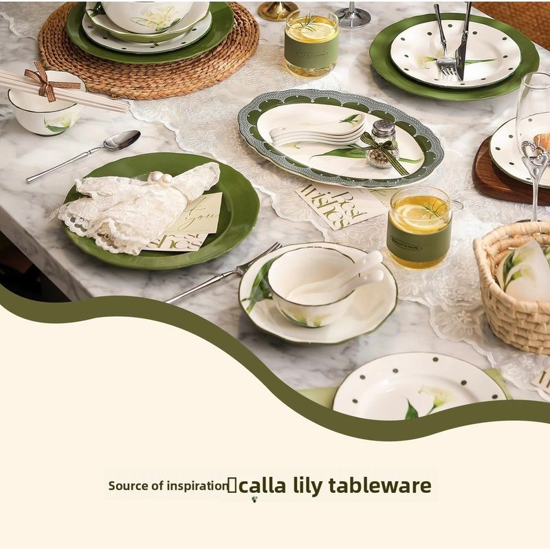 French Calla Lily Tableware Set Home Light Luxury High-end Ceramic Bowl Plate Box New Wedding Gift_voghion.com