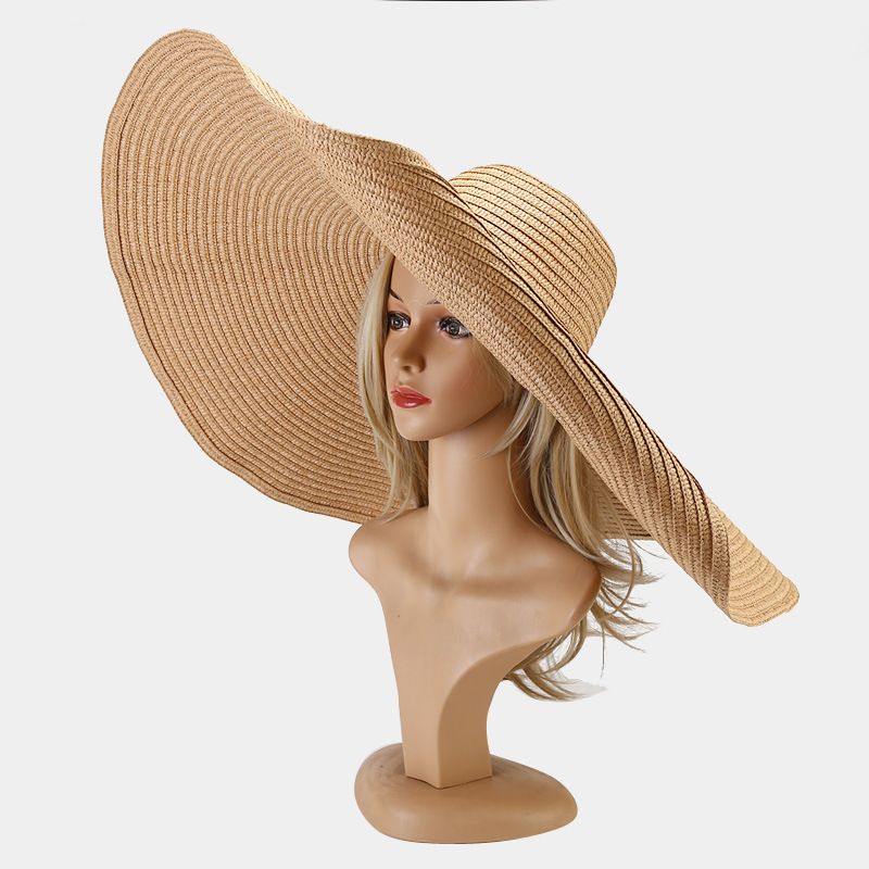 Nuovi arrivi 70 cm cappelli di paglia a tesa larga oversize primavera estate floscio pieghevole protezione UV cappello da spiaggia per le donne all'ingrosso_voghion.com