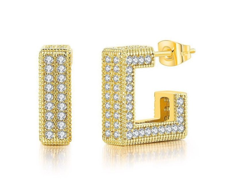 Full Diamond Zircon Silver Earrings for Women Light Luxury Fashionable Earrings Simple and Niche Design Trendy Earrings for Men_voghion.com