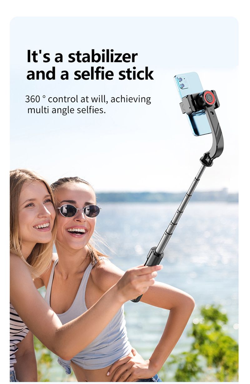 2025 NEU Roreta Gimbal Stabilizer Selfie Stick Faltbares kabelloses Stativ mit Bluetooth-Auslöser-Einbeinstativ für iOS Android_voghion.com