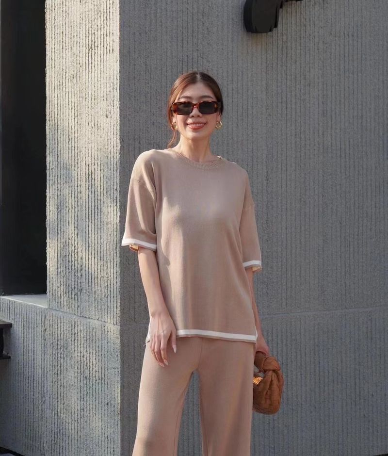 Women's Clothing Retro lazy style contrast color knitted suit_voghion.com