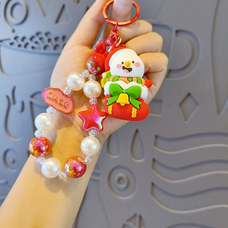 Nuovo portachiavi di Natale con ciondolo a forma di bambola, catena per telefono di Babbo Natale fai da te con ciondolo per borsa con perline fatto a mano_voghion.com