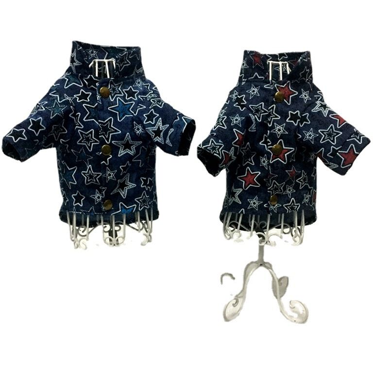Maglietta in denim con stampa a stelle Bulldog, alla moda, sottile, traspirante, in cotone, per cani con pancia grande_voghion.com