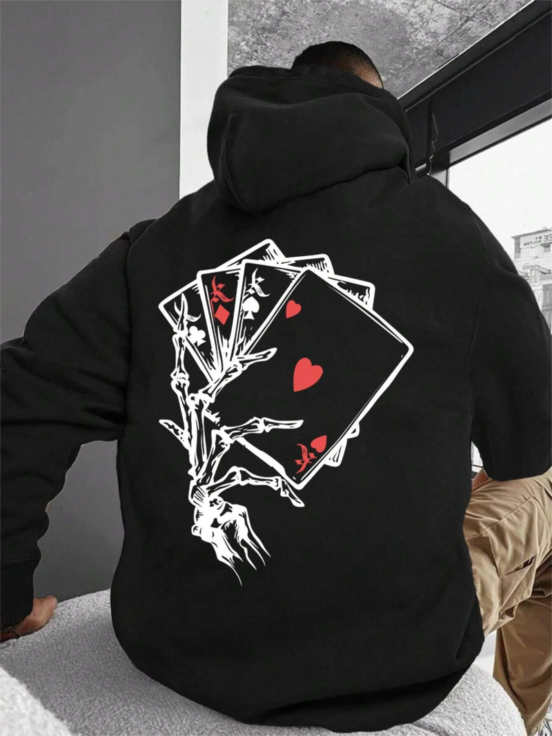 Playing Card Printing Hoodie For Men Kangaroo Pocket Drawstring Pullovers Loose Fleece Warm Sweatshirts Autumn Casual Clothes_voghion.com