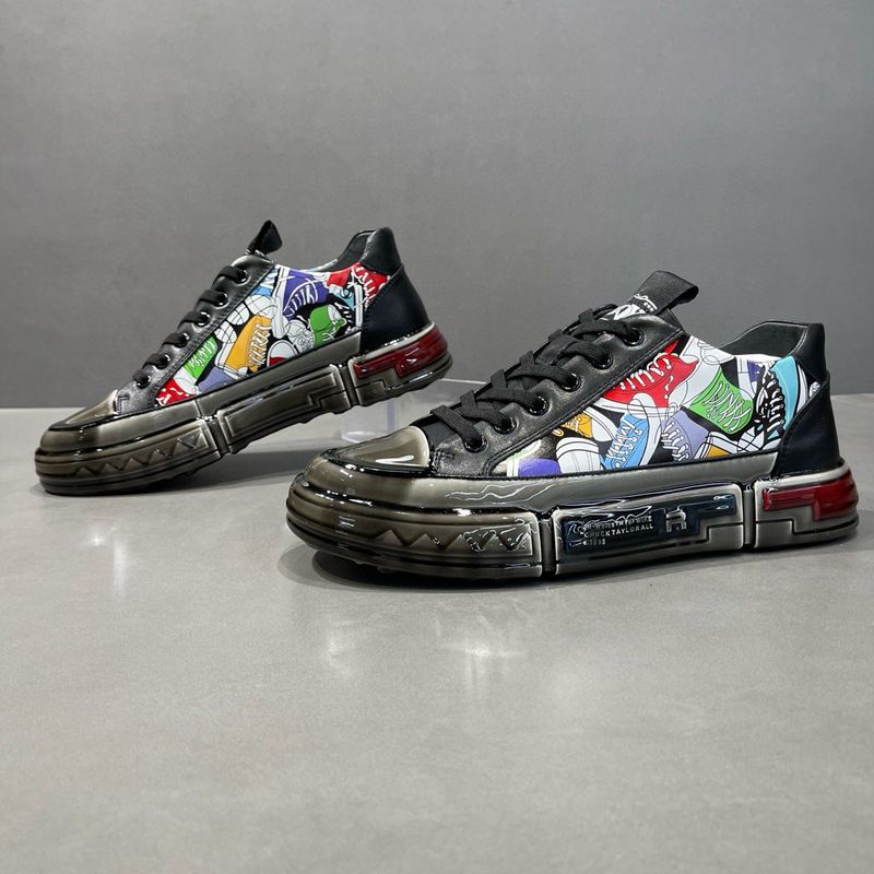 Hochwertiges, gummibeschichtetes Lederbrett für Herren, trendige und vielseitige Graffiti-Schuhe, leichte Luxus-Freizeitschuhe für Herren mit dicker Sohle_voghion.com