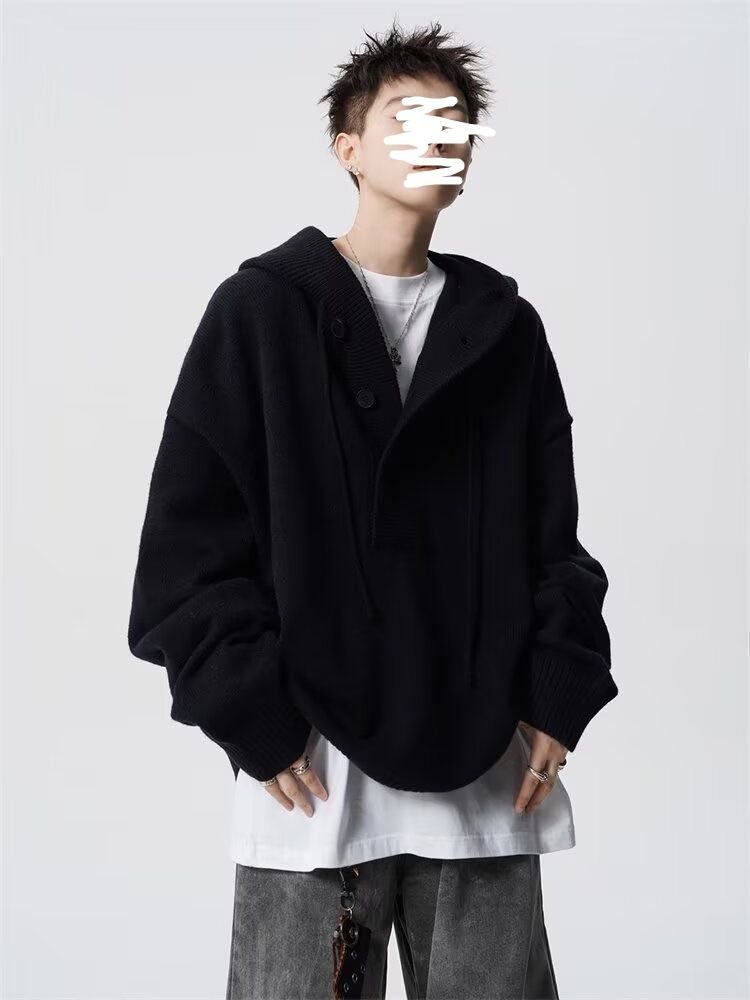 High Street Solid Color Knit Herren Winter American Cleanfit Kapuzenpullover High-End Cool Sweater_voghion.com