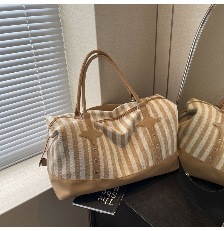 Borsa da viaggio leggera a righe alla moda da donna, grande capacità, borsa per il tempo libero, yoga e fitness, spessa e resistente, borsa da viaggio con una sola spalla_voghion.com