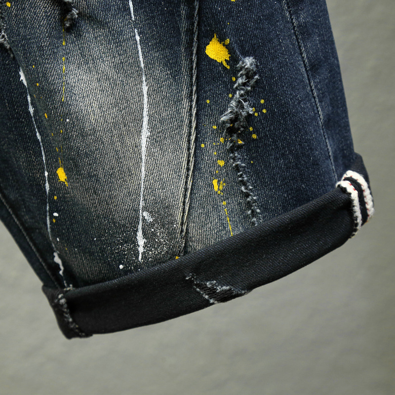 Men's Clothing Distressed Denim Shorts – Streetwear Ripped Paint Splatter Cargo Jeans, Mid-Length Casual Cotton Stretch Pants For Men (Sizes 28-38)_voghion.com