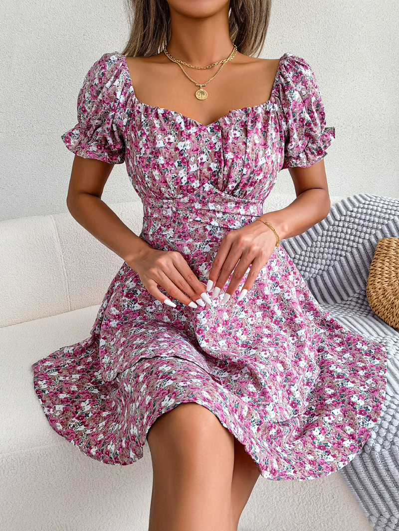 Estilo INS 2022 Primavera/Verão Fragmentado Flor Fragmentada Cintura com Cadarço Grande Vestido Balanço Feminino_voghion.com