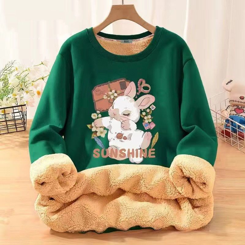 Planet Sleeping Bunny Fun Print Lammwolle Sweatshirt Herren Winter Fleece Dick Locker Vielseitig Jugend Langarm 12_voghion.com