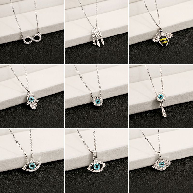 Collier œil du diable à la vente transfrontalière européenne et américaine, niche simple, collier attrape-rêves rétro avec abeille et diamants incrustés_voghion.com