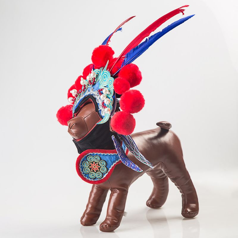 Peking-Oper, Gesicht verändernde Kampfkünstler-Transformation, Dao Ma Dan, lustiges Hundekostüm, schrullige Kopfbedeckung für Haustiere_voghion.com