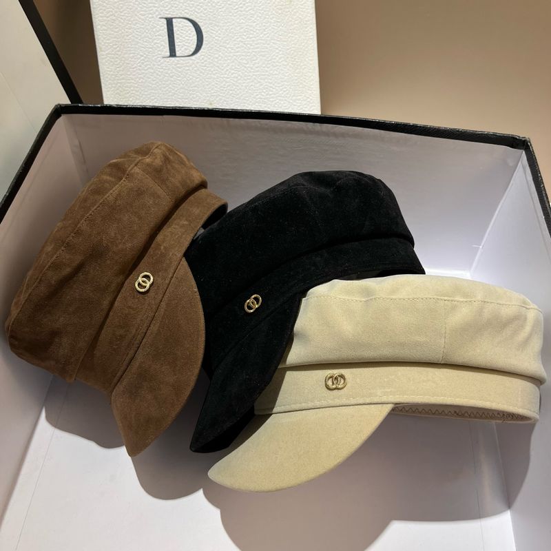 Autunno nuovo blu navy opaco, piccolo stile profumato, basco ottagonale in pelle anti-velluto a doppio cerchio, versatile per bambini_voghion.com