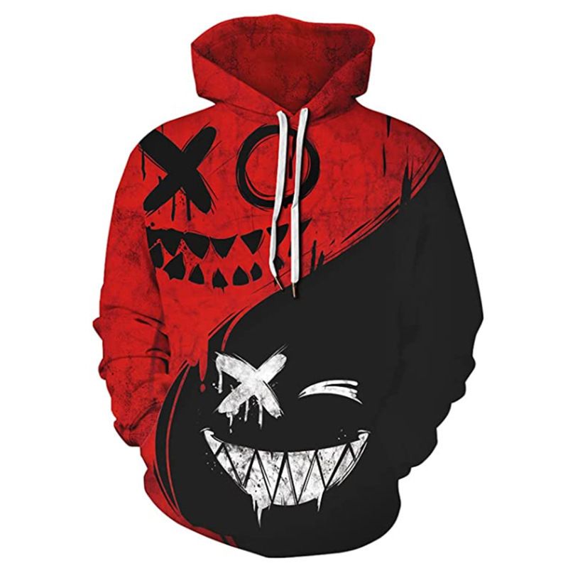 2024 New Fun Unisex Digital Mask Venom Color Block White Black Red Print Sweatshirt_voghion.com