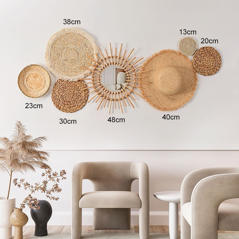 Nordic handgeweven rotan wanddecoratie - ronde boho geweven wanddecoratie voor woonkamer en Airbnb_voghion.com