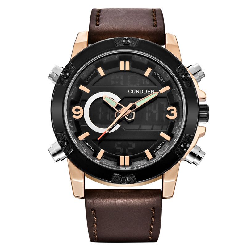 Men's Sport Watch With Analog-Digital Display, GMT Function, Date & Week Indicator, Luminous Hands, PU Leather Strap, Alloy Case_voghion.com